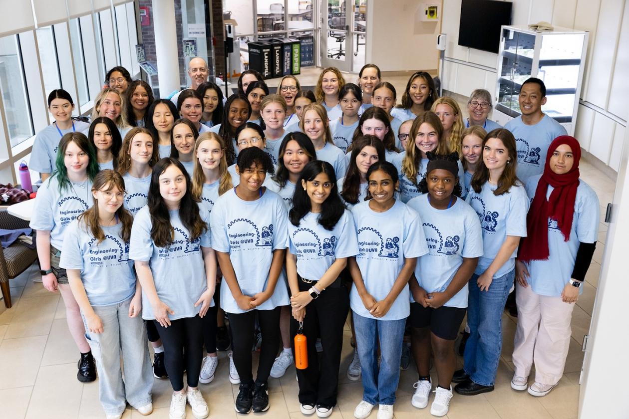 High school students visit UVA Engineering during Engineering-Girls week in summer 2024.